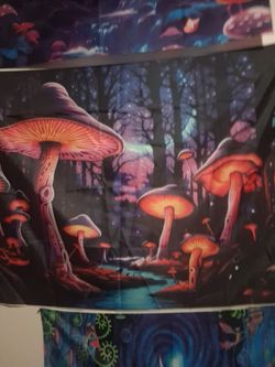 Uv light reactive wall banners mushrooms