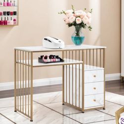 Lorijean White Makeup Vanity Desk With Storage