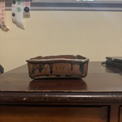 Vintage Handmade Clay Square Trinket Dish 