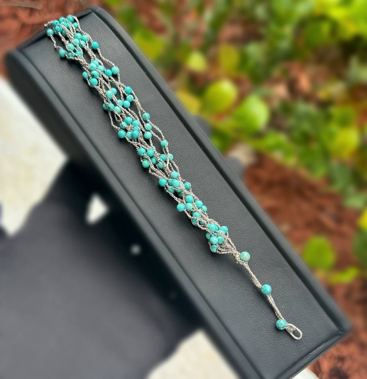 Jewelry .925 Sterling Silver turquoise stones bracelet 8.50β 15.00mm 5.90g
