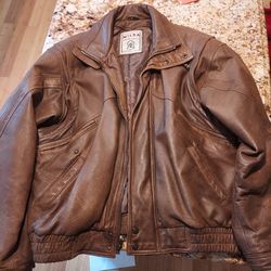 Vintage Brown Leather Bomber Jacket Size Large