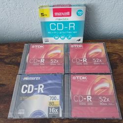 Lot of 9 Factory Sealed Blank CD-R Discs ● 700MB 80 Min ● Maxell + TDK + Memorex 
