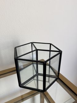 Hexagon Mirror Glass Swivel Container