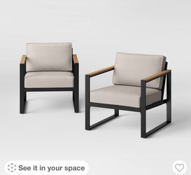  2pc Henning Outdoor Patio Chairs, Club Chairs Black