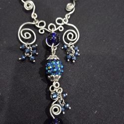 Hanmade Metal & Beads Necklace Spiral Design Dangle Pendant 22" (W/ Pendant)