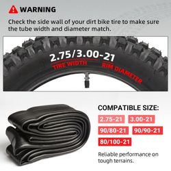 AR-PRO Heavy Duty Dirt Bike Inner Tube 2.75/3.00-21, TR4 Valve Stem, Premium Rubber, 90/90-21, 80/100-21