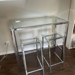 Chrome Silver Bar Table and Acrylic chrome chairs