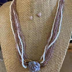 Juego Collar Laminado Cuenta Nácar Joyería Antigua 