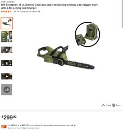 62 Volt 16" Electric Chainsaw New In Box With Battery And Charger