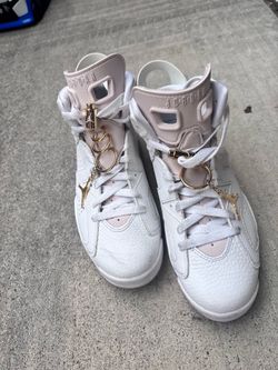 Air Jordan 6 Retro Gold Hoops White Pink DH9696-100 Women’s Size 7.5