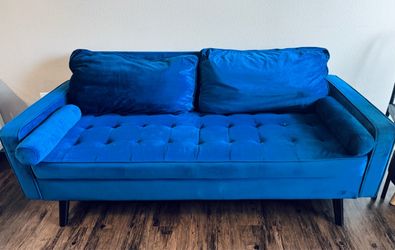 Blue Velvet Tufted Loveseat Sofa