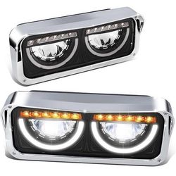 01-11 Freightliner Classic, Blac LED Halo DRL Turn Signal Dual Reflector Headlights k