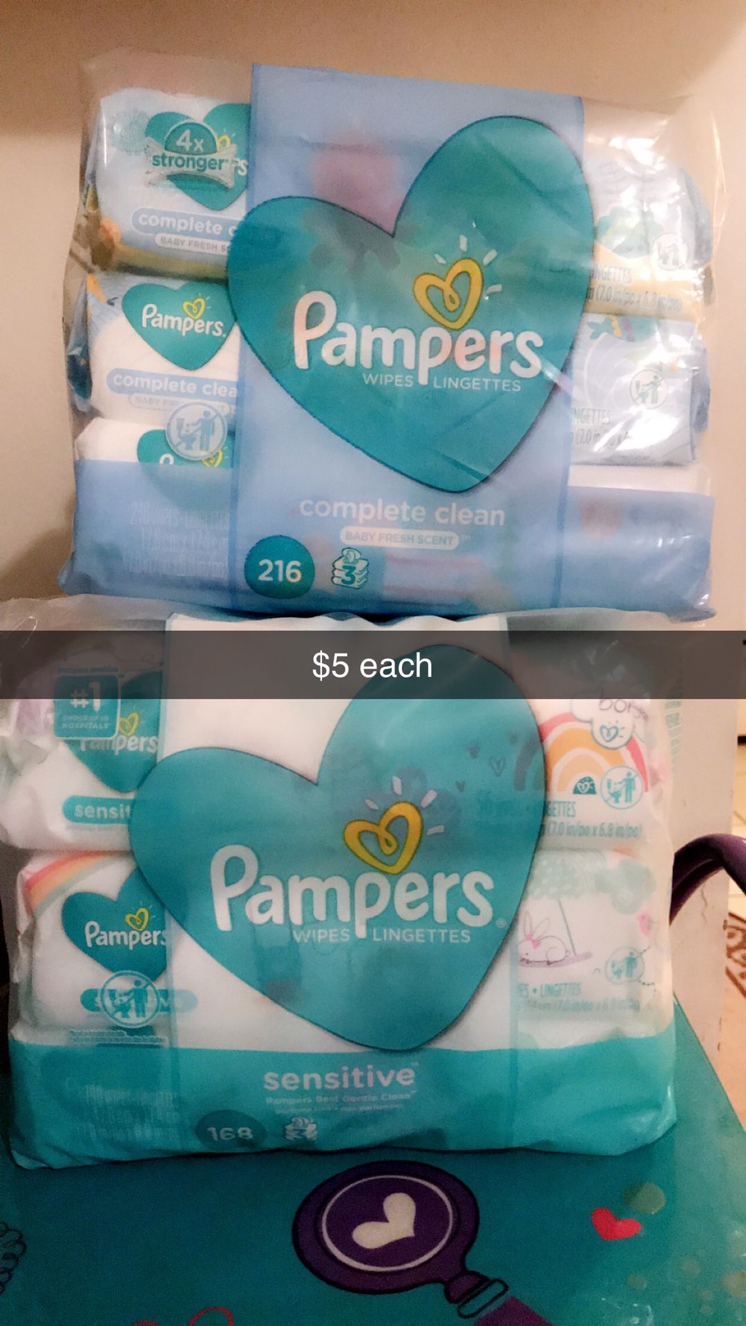 Pampers wipes $5 each