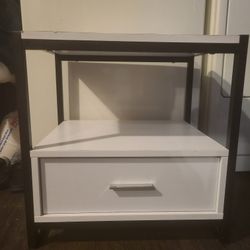 White Nightstand With Bottom Drawer And Storage