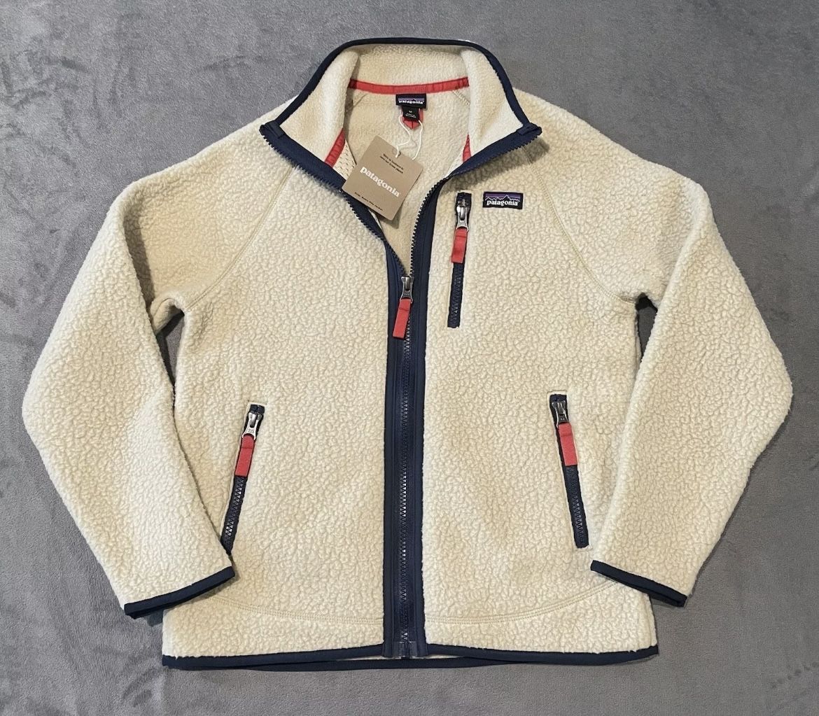 Patagonia Jacket Kids Large Khaki Retro Pile Fleece Full Zip NWT