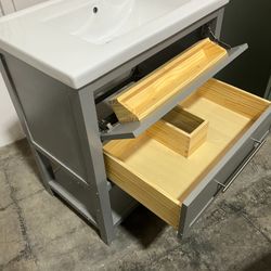 30" Solid Wood Bathroom Vanity Cabinet with Ceramic Sink (Open-box)