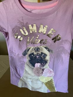 Wonder Nation Girls Pink Pug Summer Vibes T-Shirt - XS (4-5)