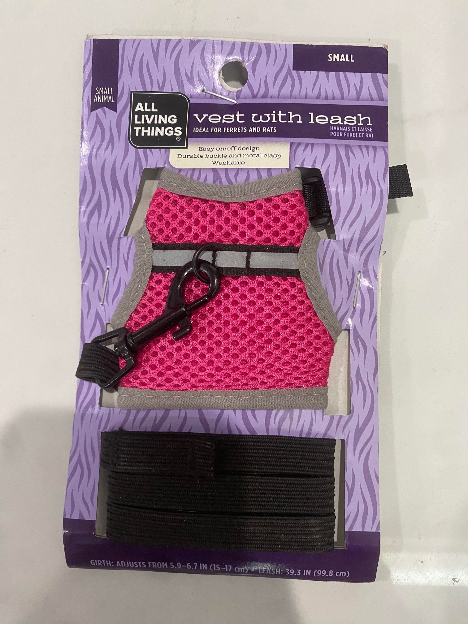 Small Animal Vest With Leash Size Small Color Pink For Ferrets Rats BNWT