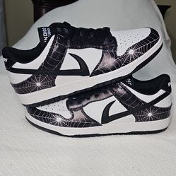 Indigo Studios Men's Casual Sneakers Black White Spider Web Graphic Lace Up