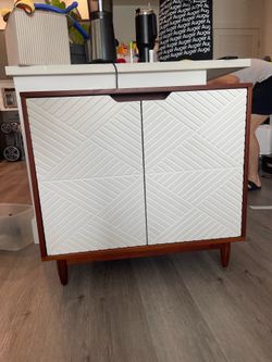 Touraco Modern Mid-Century Accent Cabinet / Storage Credenza with Textured White Doors