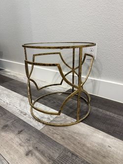 End Table - Weathered Gold Metal Base and Glass Top