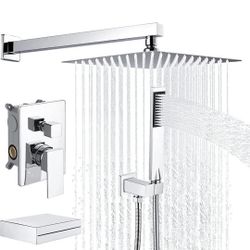 KES Chrome Shower System with Tub Spout Bath Shower Faucet Set 10 Inch Rain