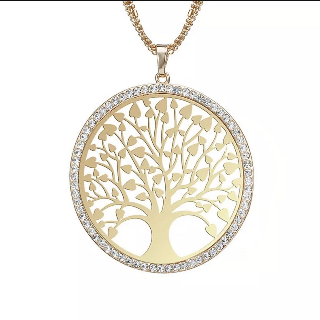 Gold Tree of Life Double Chained Long Necklace