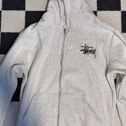 Grey Stussy Zip-Up Hoodie