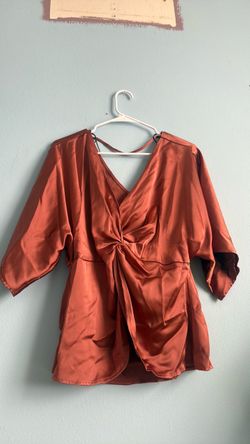 Rust Satin Twist-Front Blouse
