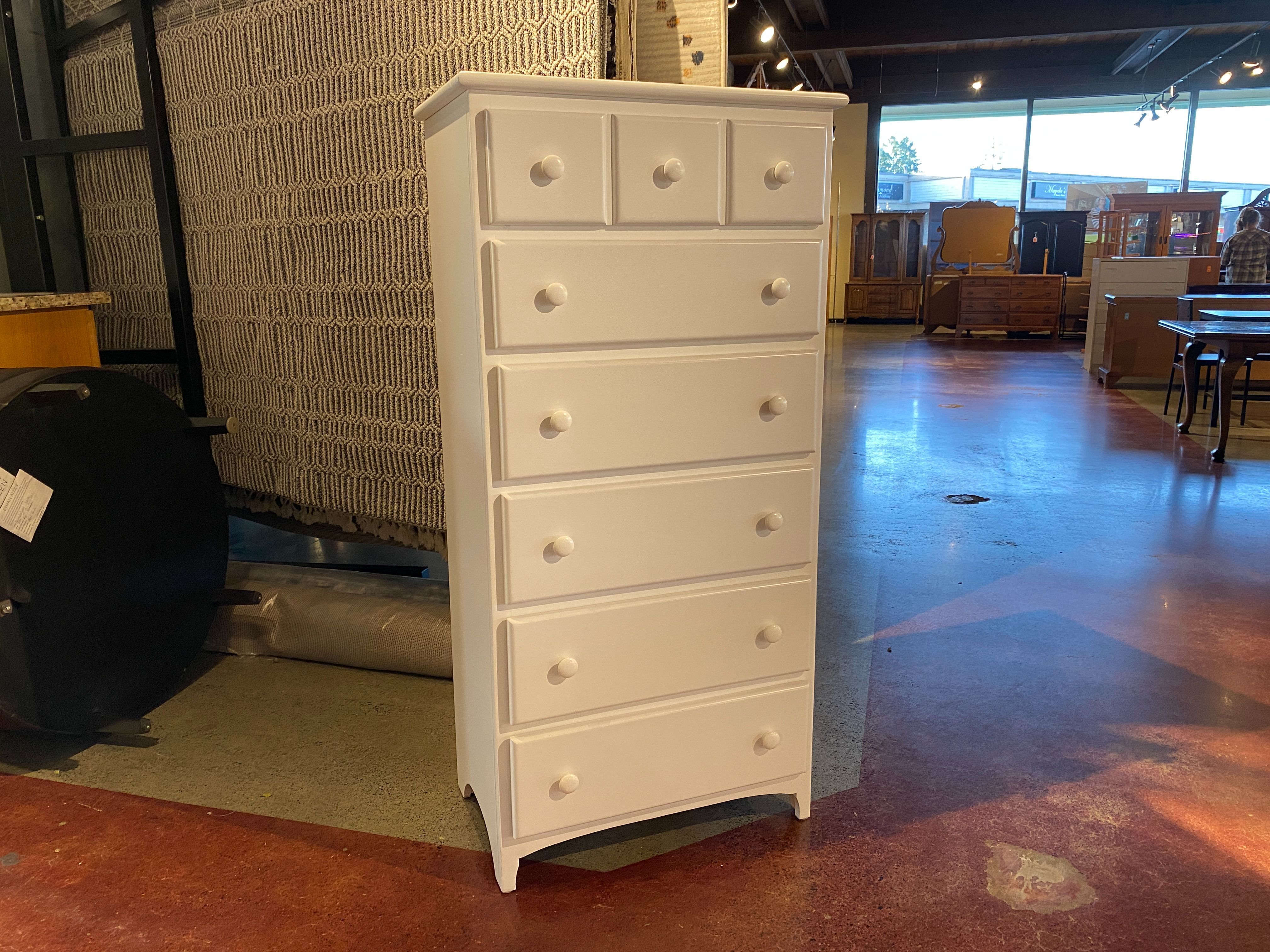 Tall Clean-Lined 6-Drawer White Dresser