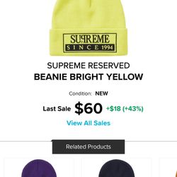 Supreme Yellow Beanie(100% Authentic)(W/Receipt)