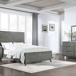 4 Piece Queen Bedroom Set In Grey Wood With White Marble Top! Lowest Price Ever!