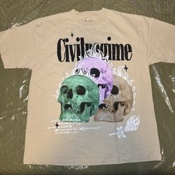 NWT Civil Regime Skull Graphic Beige Shirt - Size L