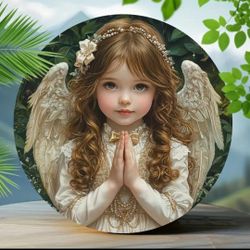 Super Cute Little Praying Angel Girl With Flower Headband Home Decor 
