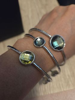 Silver Bangle Bracelets with Gemstone Accents