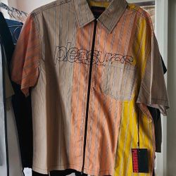 Pleasures Garner Zip Collared Shirt - Peach - Medium - New