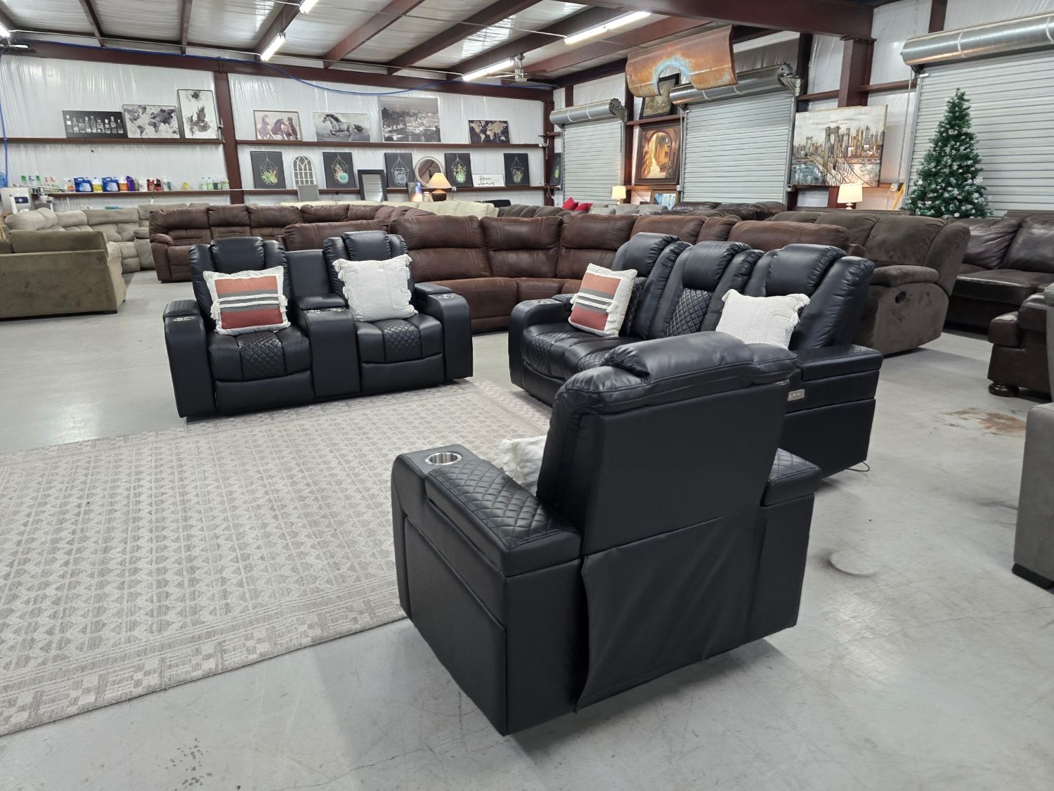 Black Power RECLINING Leather Couch Set For Sale With π SAME DAY DELIVERY π