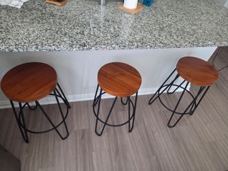 At Home Industrial Wood & Metal Counter Stools (Set of 3)