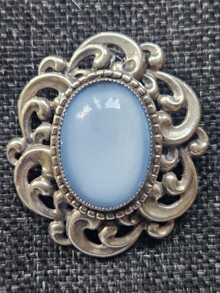 Vintage DANECRAFT Sterling Brooch W Blue Moonstone