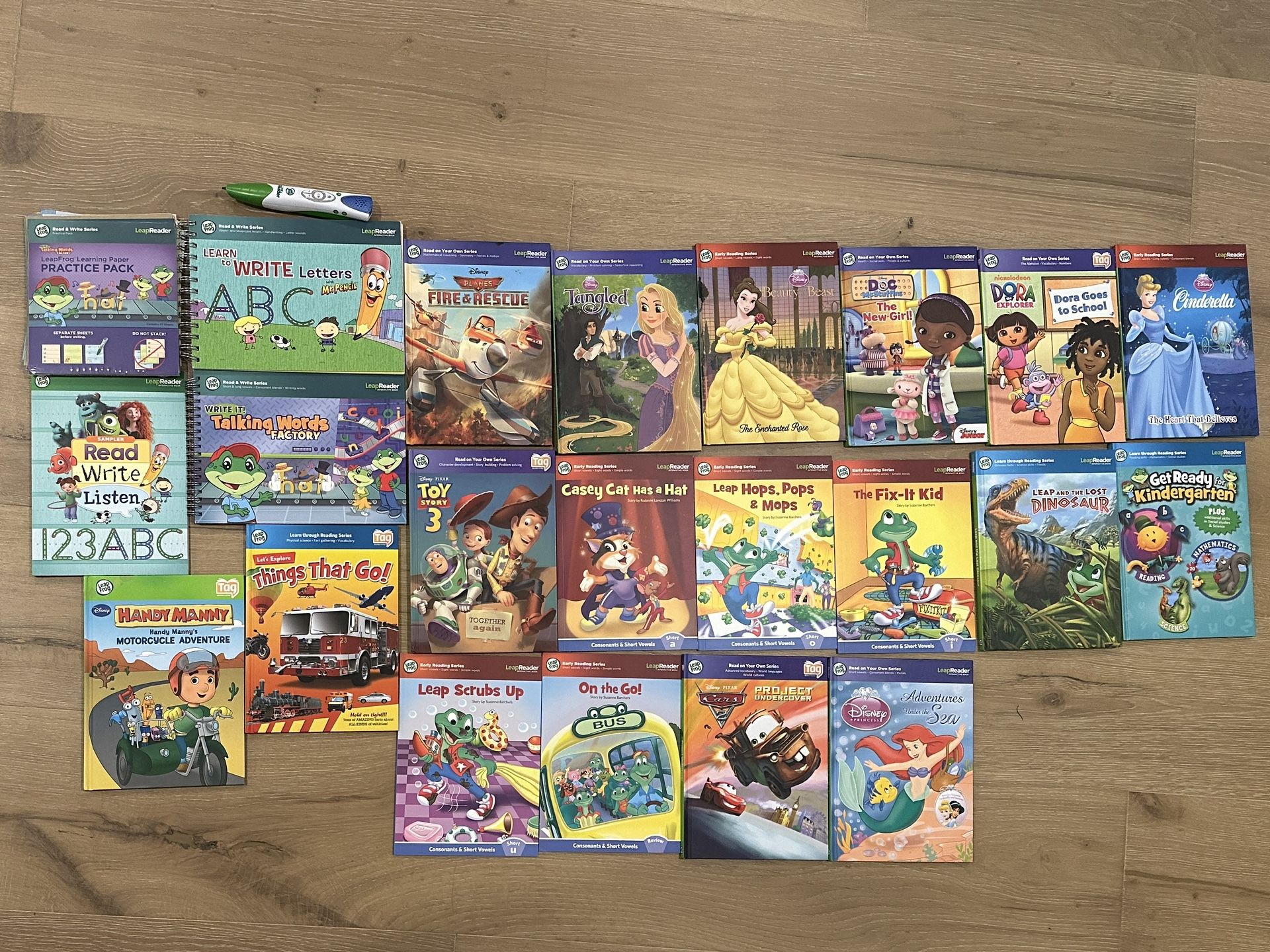 LeapFrog Leap Reader and Tag Books Workbooks Pen -lot of 23 Items