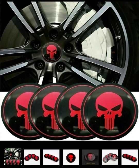 Punisher Skull Rim Center Caps Decal Covers 2.22" SHIPPING 
