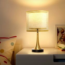Bedside Desk Lamp: Modern Dimmable Light with Double Fabric Shade - Desk Lamp for Bedroom Living Room Office