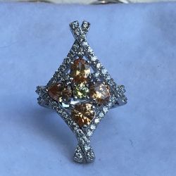 Sterling SIlver Yellow Tourmaline Multi-Stone Cocktail Ring Size 8 1/4