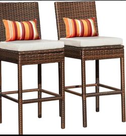 Set of 2 Wicker Outdoor Bar Stools