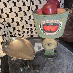 Collectible Scales And Metal Containers 