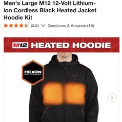 Milwaukee Men's Large M12 12-Volt Lithium-Ion Cordless Black Heated Jacket Hoodie Kit