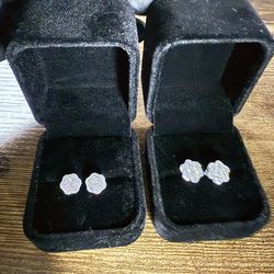 Silver floral men’s moissanite earrings