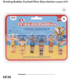 Drinking Buddies Cocktail/Wine Glass Markers count of 6