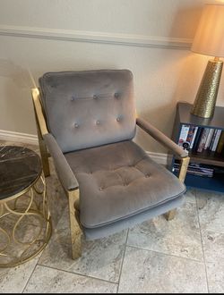 Gray Velvet And Gold Armchair 