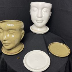 Ceramic Face Planters-Face Pots With Saucers($15 each with saucers)